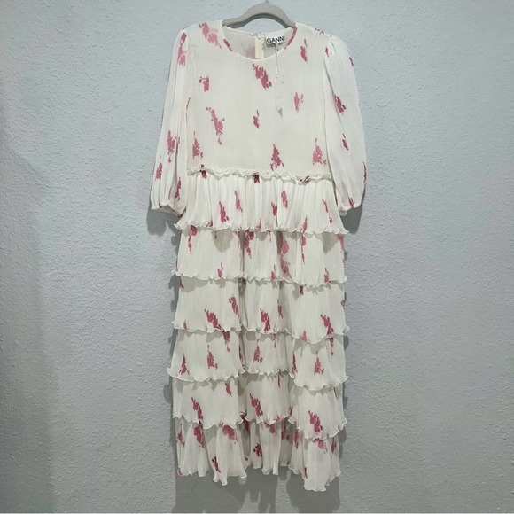 Ganni White and Pink Tiered Dress - Picture 3 of 12